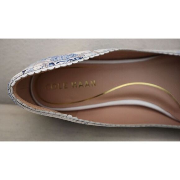 Cole Haan W29290 Women's Sz 8.5B Peacock Blue Print Bellport Bow Skimmer Flats - Picture 6 of 10